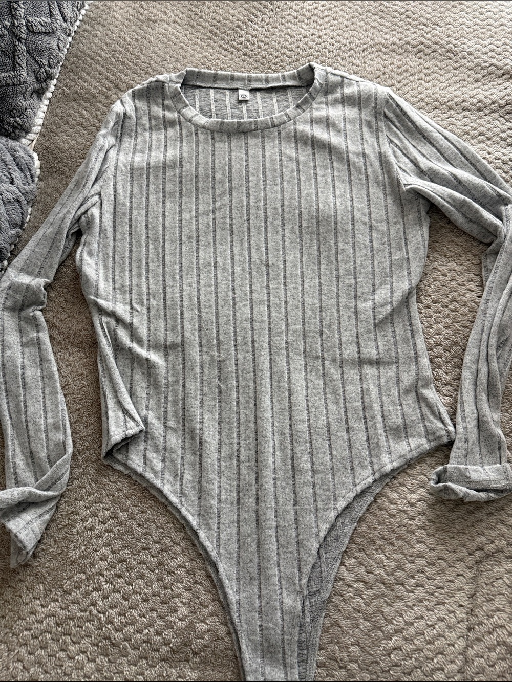 Ribbed Long Sleeve Bodysuit - Light Gray